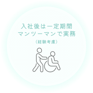入社後は一定期間マンツーマンで実務（経験考慮）